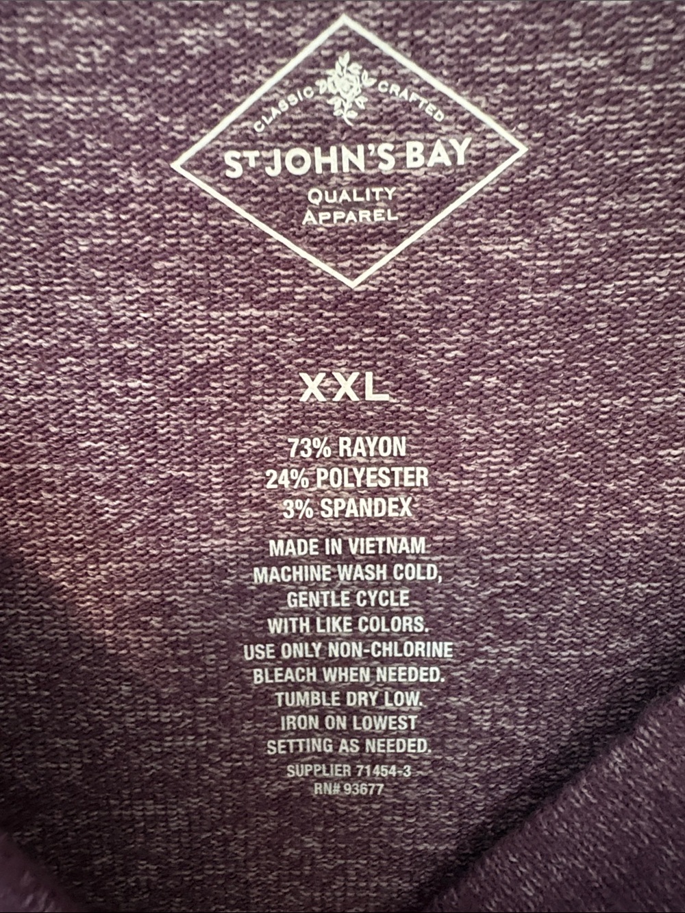 St. John's Bay Plum V-Neck Henley Long Sleeve Top - Picture 2 of 6